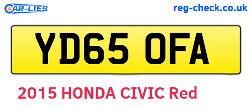 YD65OFA are the vehicle registration plates.