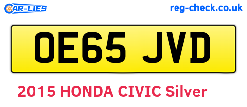 OE65JVD are the vehicle registration plates.