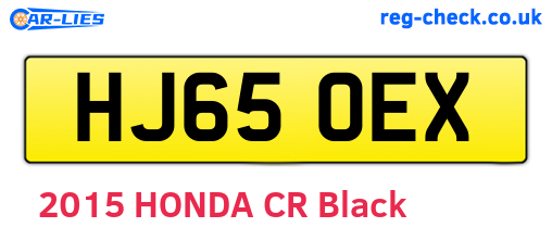 HJ65OEX are the vehicle registration plates.