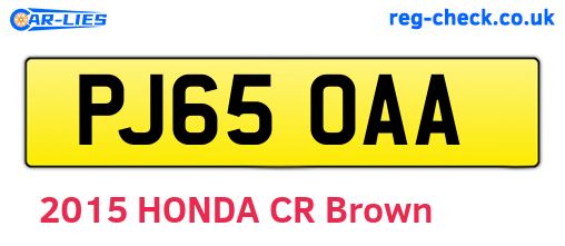 PJ65OAA are the vehicle registration plates.