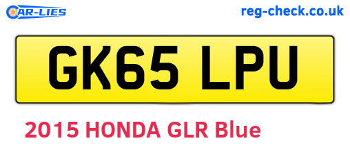 GK65LPU are the vehicle registration plates.