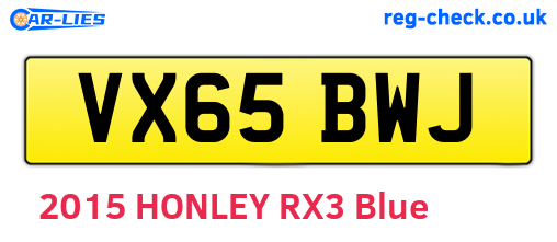 VX65BWJ are the vehicle registration plates.