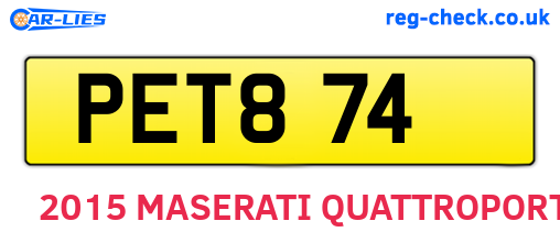 PET874 are the vehicle registration plates.