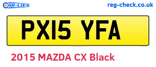 PX15YFA are the vehicle registration plates.