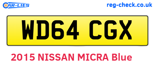 WD64CGX are the vehicle registration plates.