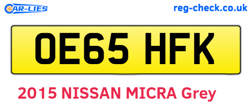 OE65HFK are the vehicle registration plates.