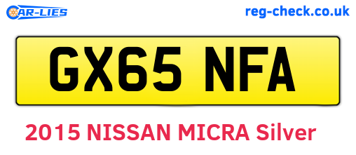 GX65NFA are the vehicle registration plates.