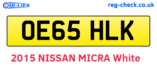 OE65HLK are the vehicle registration plates.