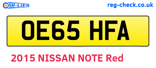 OE65HFA are the vehicle registration plates.