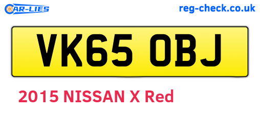 VK65OBJ are the vehicle registration plates.