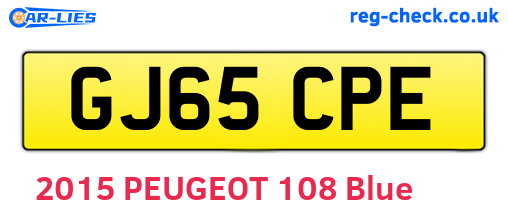 GJ65CPE are the vehicle registration plates.