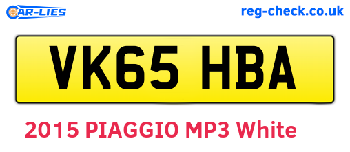 VK65HBA are the vehicle registration plates.