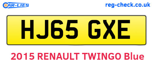 HJ65GXE are the vehicle registration plates.