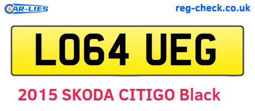 LO64UEG are the vehicle registration plates.