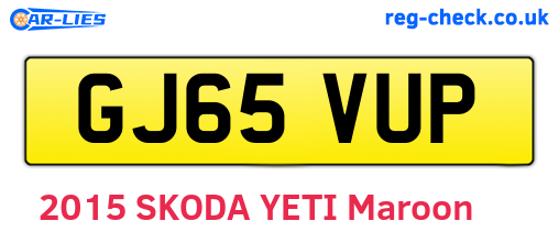 GJ65VUP are the vehicle registration plates.