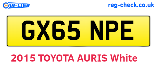 GX65NPE are the vehicle registration plates.