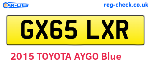 GX65LXR are the vehicle registration plates.