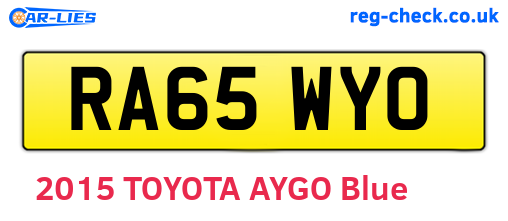 RA65WYO are the vehicle registration plates.