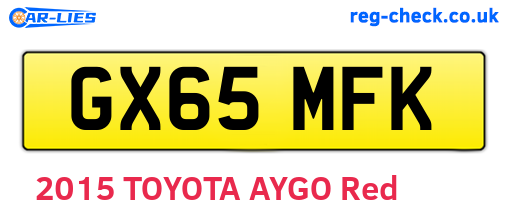 GX65MFK are the vehicle registration plates.
