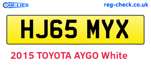 HJ65MYX are the vehicle registration plates.