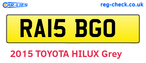 RA15BGO are the vehicle registration plates.