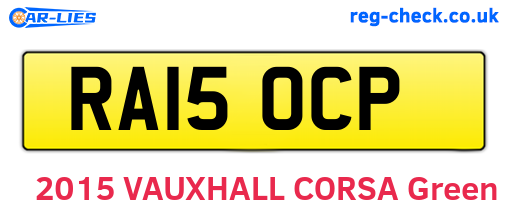 RA15OCP are the vehicle registration plates.