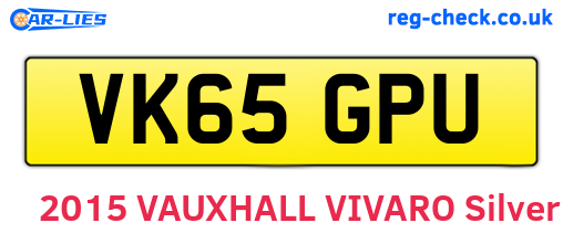 VK65GPU are the vehicle registration plates.
