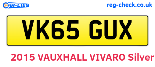 VK65GUX are the vehicle registration plates.