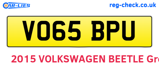 VO65BPU are the vehicle registration plates.
