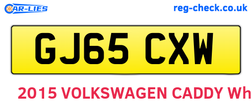 GJ65CXW are the vehicle registration plates.