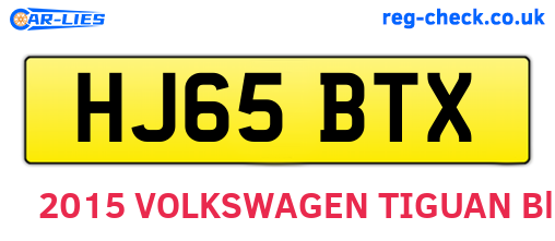 HJ65BTX are the vehicle registration plates.