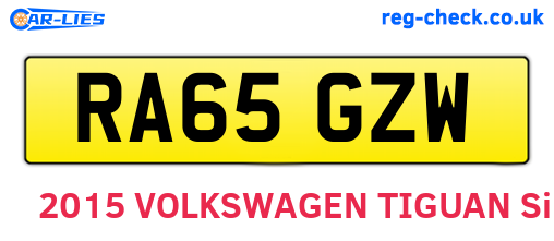 RA65GZW are the vehicle registration plates.