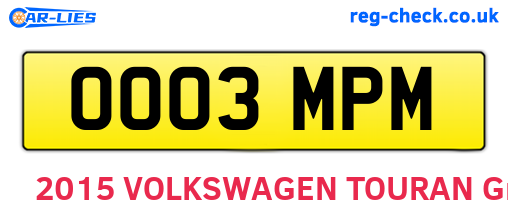 OO03MPM are the vehicle registration plates.