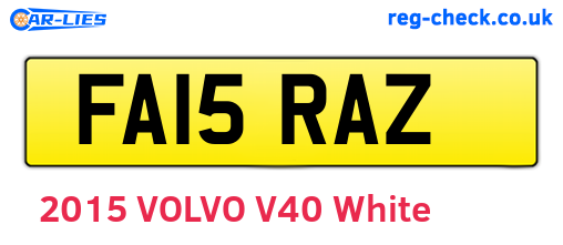 FA15RAZ are the vehicle registration plates.