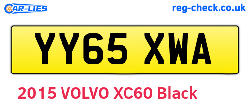 YY65XWA are the vehicle registration plates.