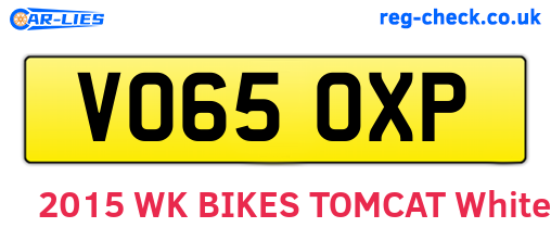 VO65OXP are the vehicle registration plates.