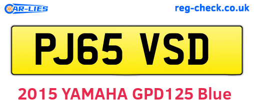 PJ65VSD are the vehicle registration plates.