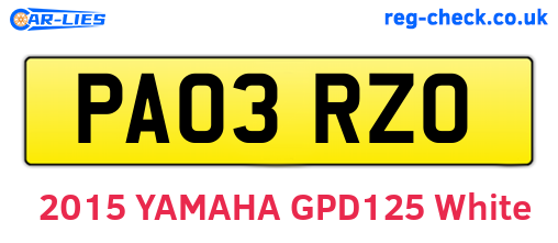 PA03RZO are the vehicle registration plates.