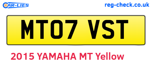 MT07VST are the vehicle registration plates.