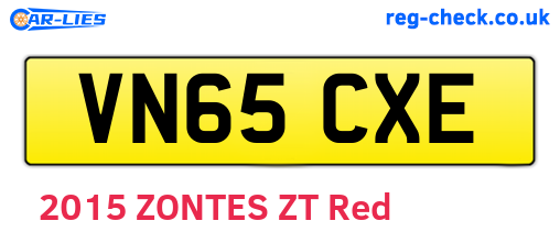 VN65CXE are the vehicle registration plates.