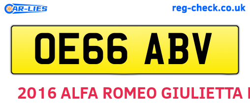 OE66ABV are the vehicle registration plates.