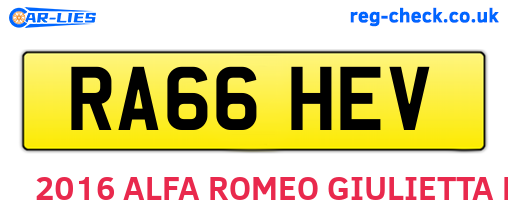 RA66HEV are the vehicle registration plates.