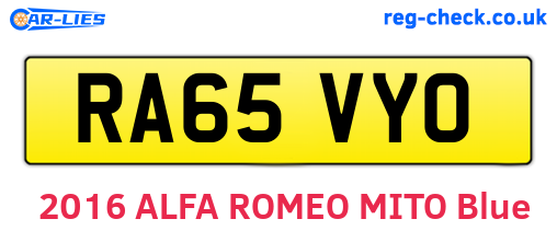 RA65VYO are the vehicle registration plates.