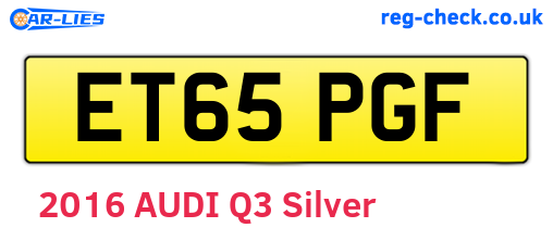 ET65PGF are the vehicle registration plates.