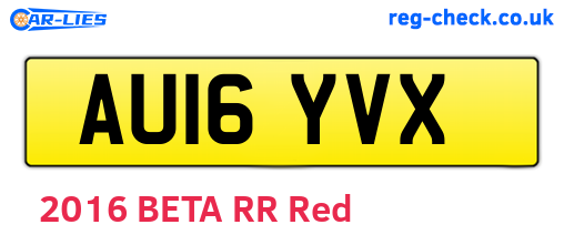 AU16YVX are the vehicle registration plates.