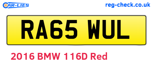 RA65WUL are the vehicle registration plates.