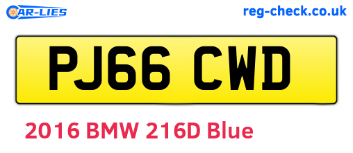 PJ66CWD are the vehicle registration plates.