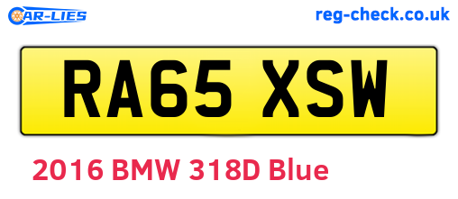 RA65XSW are the vehicle registration plates.