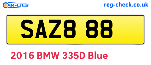 SAZ888 are the vehicle registration plates.