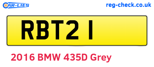 RBT21 are the vehicle registration plates.